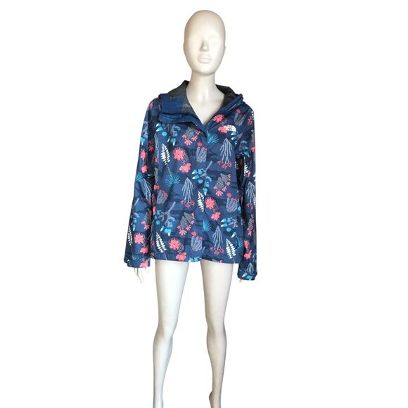 The North Face Blue, White and Pink Flower Rain Jacket - Picture 1 of 5